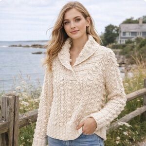 Charter Club Chunky Bobble Cable Knit Sweater sz M Fisherman Cottagecore Coastal